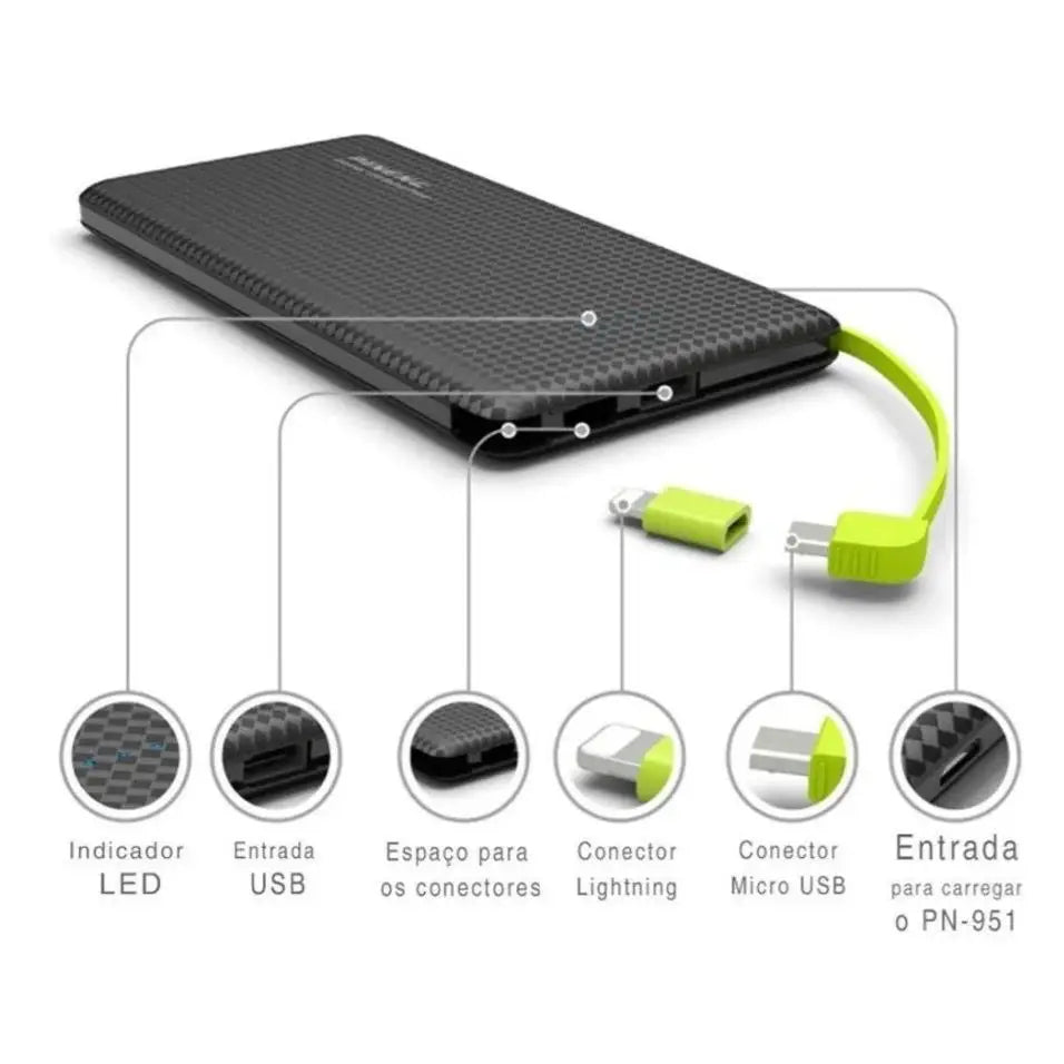 Carregador Portátil Pineng Power Bank 10.000mAh IPhone V8 USB